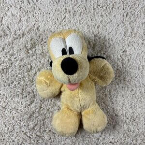 Disney Pluto Plush Stuffed Animal Dog Green Collar Soft Yellow Toy